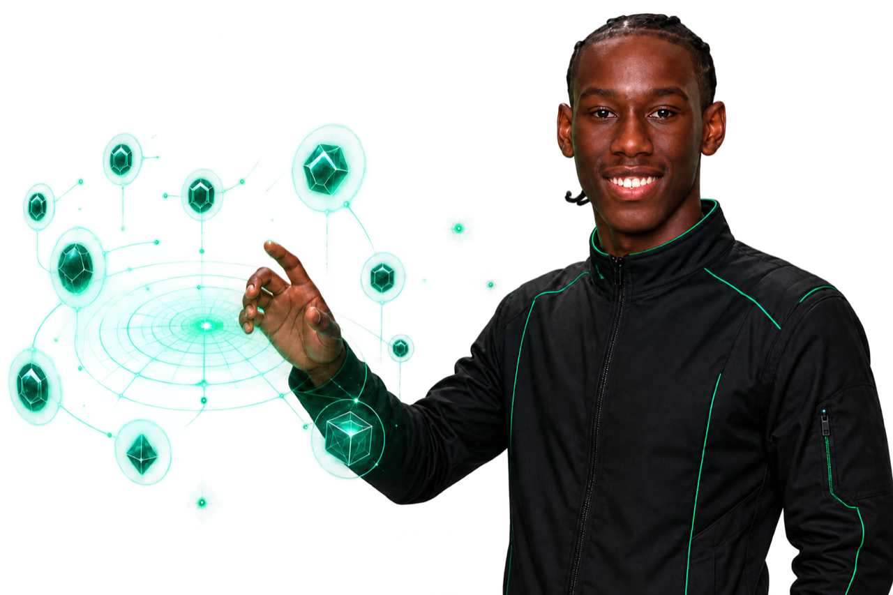 Khalil Bot mascot scanning an abstract network of crypto tokens